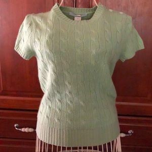 Cable cashmere short sleeve sweater top cropped